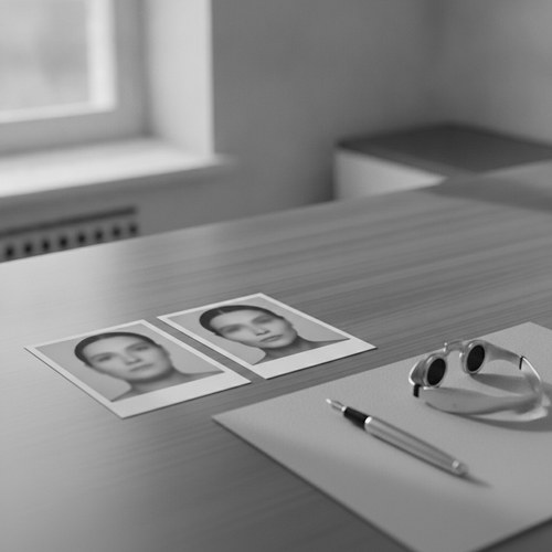 Black and white editorial comparison of two portraits side by side. Before-and-after read by Dr. Frank Agullo, MD, FACS.