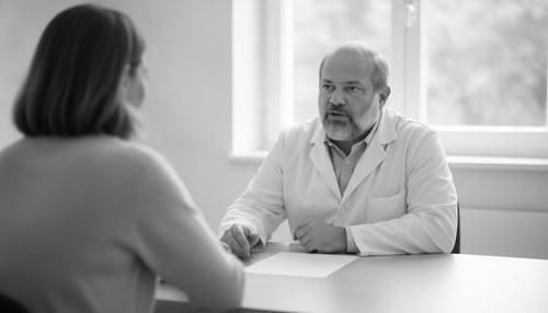 Frank Agullo, MD, FACS, in consultation with a patient about the cost of a mommy makeover in El Paso, Texas.