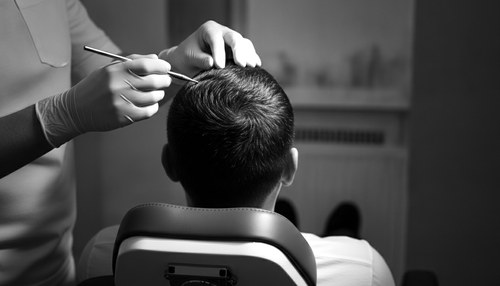 Black and white editorial photograph for FUE hair transplant commentary by Dr. Frank Agullo, MD, FACS.
