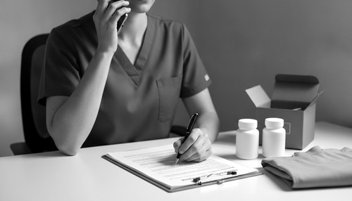 Black and white editorial photograph of a pre-operative nursing call at the practice of Dr. Frank Agullo, MD, FACS.